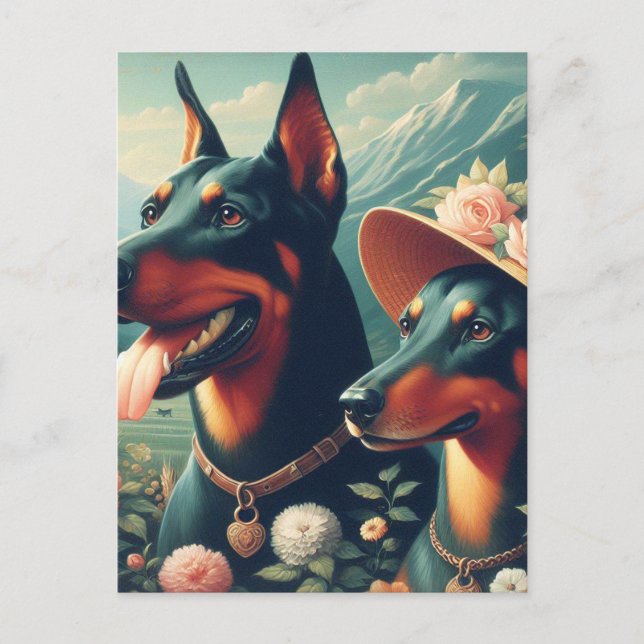 Vintage Cute Doberman Painting Vykort (Framsida)
