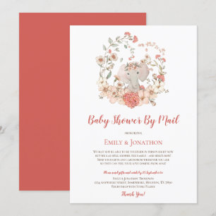 Vintage Cute Elephant Blommigt Baby Shower by Mail Inbjudningar