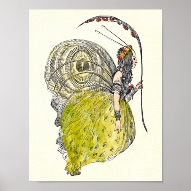 Vintage Cute Fantasy Butterfly Fairy med Vingar Poster (Framsidan)