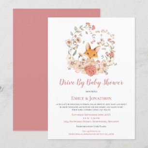 Vintage Cute Fox Blommigt Drive by Baby Shower Inbjudningar