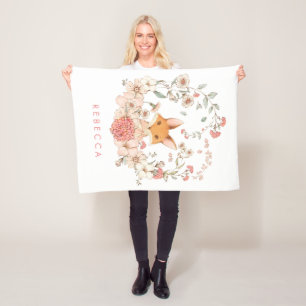 Vintage Cute Fox Botanical Flicka Nursery Fleecefilt