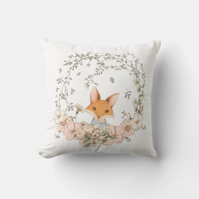 Vintage Cute Fox Greenery Namn Pojke Kudde (Framsida)
