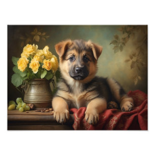 Vintage Cute German shepard Puppy Hund Porträtt Fototryck