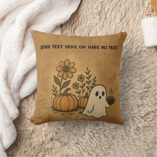 Vintage Cute Ghost Flowers & Pumpkin Spice Coffee Kudde