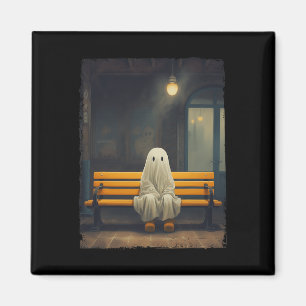 Vintage Cute Ghost väntar Sitta på ordförande Hall Magnet