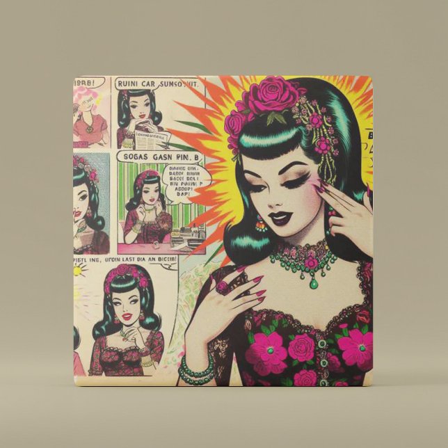 Vintage Cute Girl-Tecknader Kakelplatta (Skapare uppladdad)