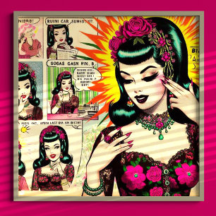 Vintage Cute Girl-Tecknader Poster