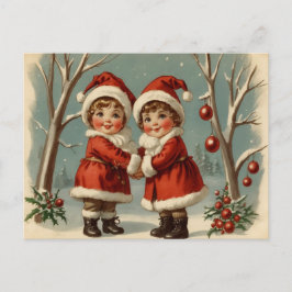 Vintage Cute Girls i jultomten Costume jul Helg Vykort