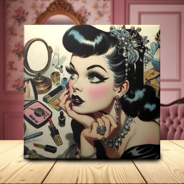 Vintage Cute Goth Pin Up Kakelplatta (Skapare uppladdad)