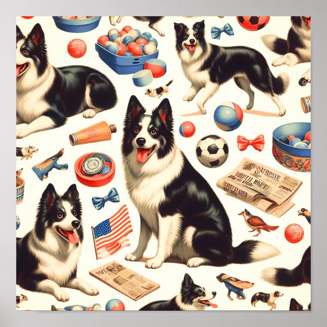 Vintage Cute Gräns Collie Illustration Poster (Framsidan)