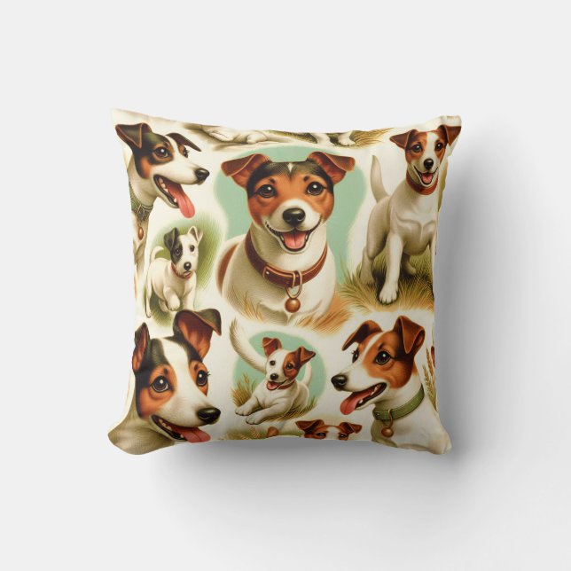 Vintage Cute Jack Russell Terrier Kudde (Framsida)