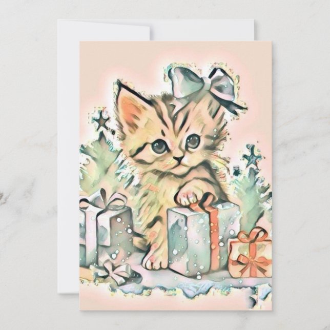 Vintage Cute-julklapp - vattenfärg Julkort (Framsida)