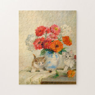 Vintage Cute Kittens Meta Plückebaums målning Pussel