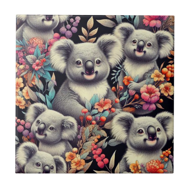 Vintage Cute Koala Painting Kakelplatta (Framsidan)