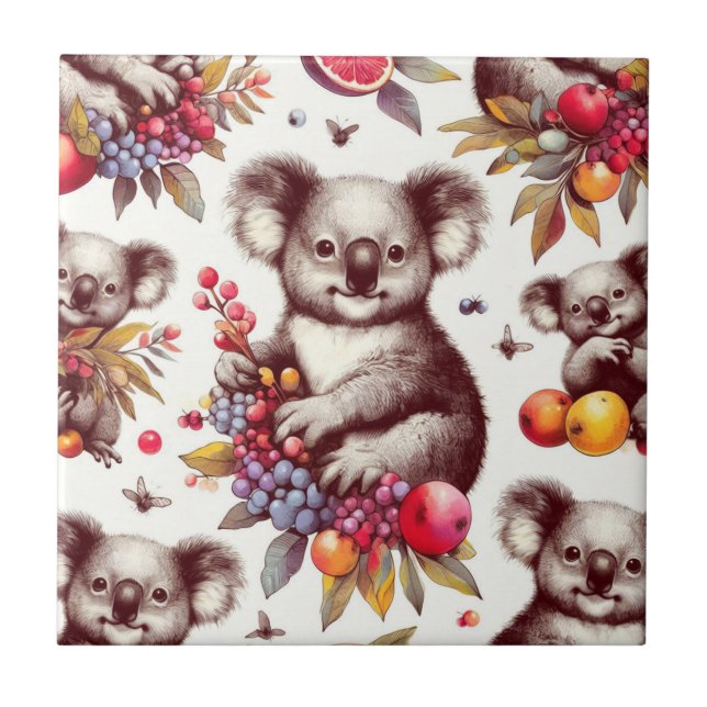 Vintage Cute Koala Painting Seamless Kakelplatta (Framsidan)