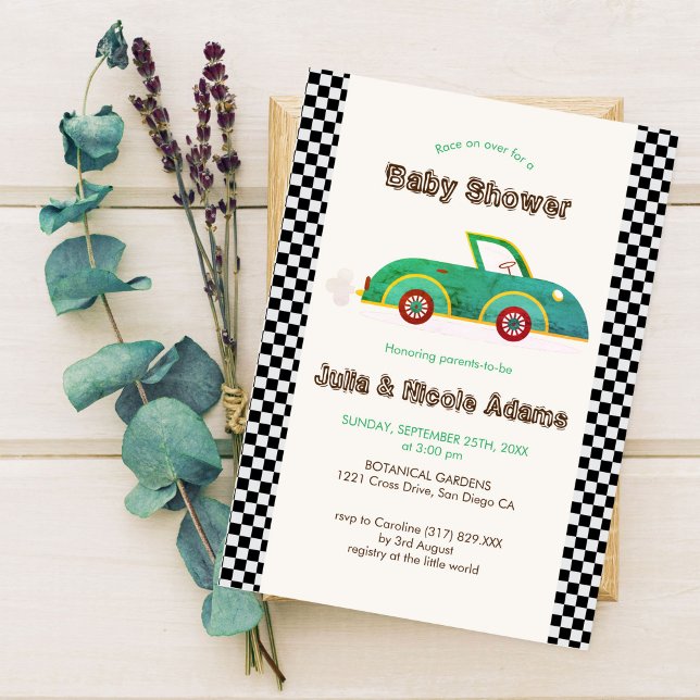 Vintage Cute Little Car Racer Baby Shower Inbjudningar (Skapare uppladdad)