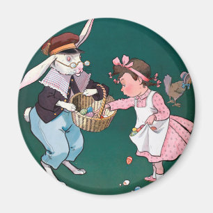 Vintage Cute Little Girl Bunny Rabbit Påskägg Magnet