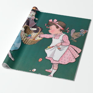 Vintage Cute Little Girl Bunny Rabbit Påskägg Presentpapper