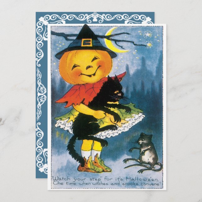Vintage Cute Little Pumpkin Halloween Inbjudningar (Fram/baksida)