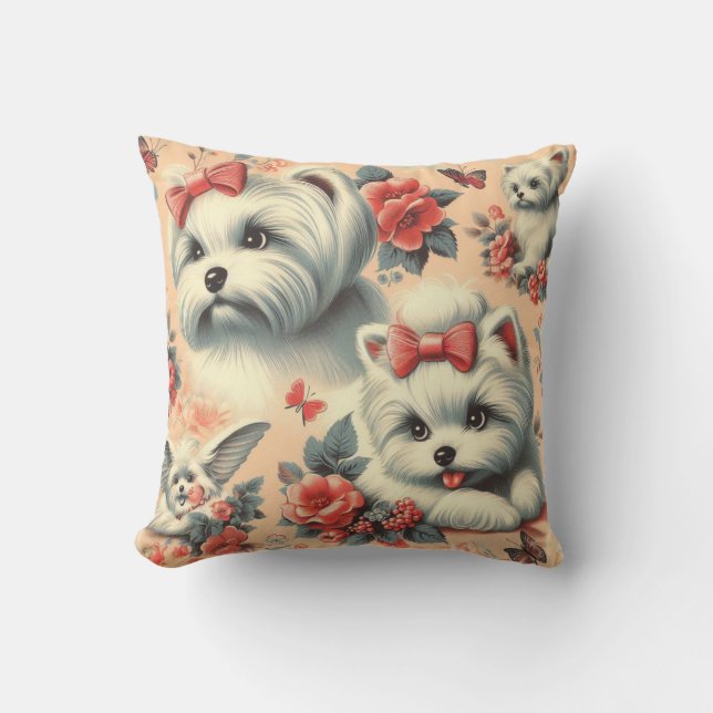 Vintage Cute Maltese Hund Kudde (Framsida)