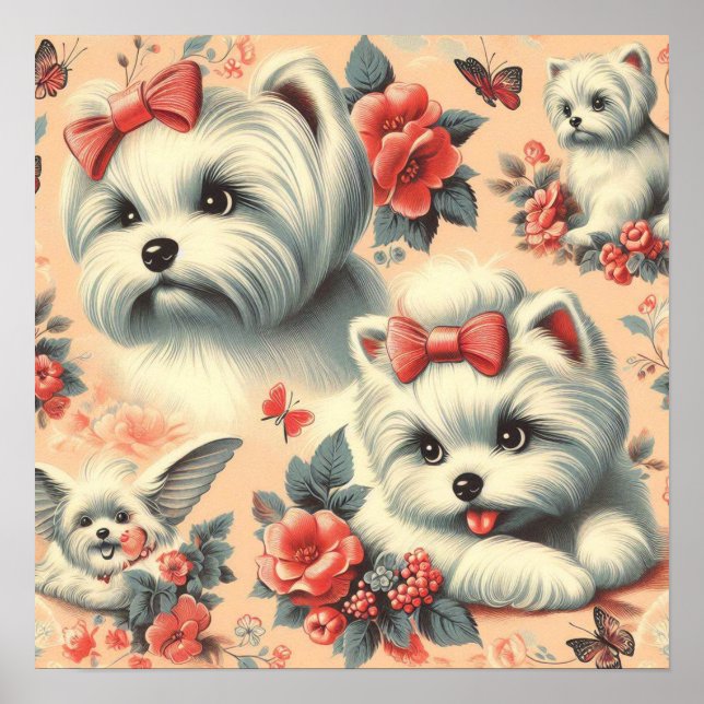 Vintage Cute Maltese Hund Poster (Framsidan)