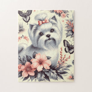 Vintage Cute Maltese Illustration Pussel