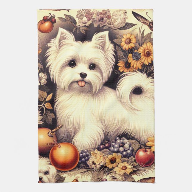 Vintage Cute Maltese Kökshandduk (Vertikal)