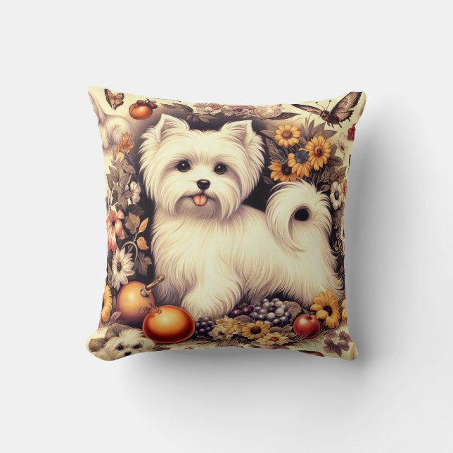 Vintage Cute Maltese Kudde (Framsida)