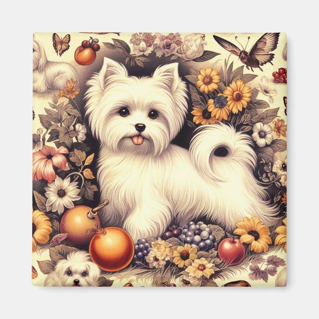 Vintage Cute Maltese Magnet (Framsidan)