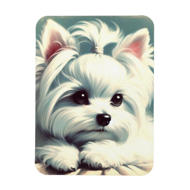 Vintage Cute Maltesisk målning Magnet (Vertikal)