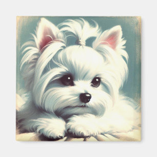Vintage Cute Maltesisk målning Magnet