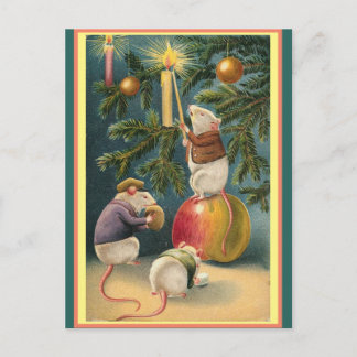 Vintage Cute Mice Light Candles Julgran Vykort