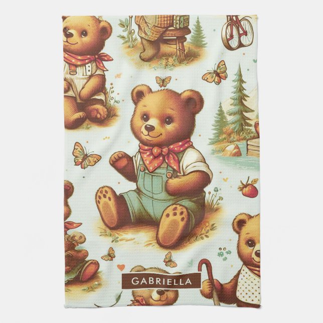 Vintage Cute Nalle Mönster Kökshandduk (Vertikal)