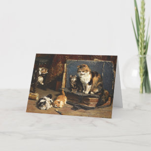 Vintage Cute Orange Black & White Cat with Kittens Kort