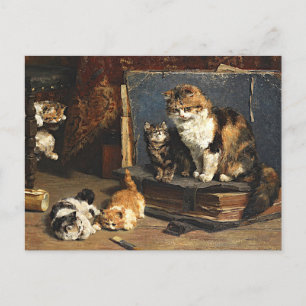 Vintage Cute Orange Black & White Cat with Kittens Vykort