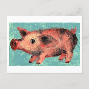 Vintage Cute Piglet Teckning/Illustration Vykort