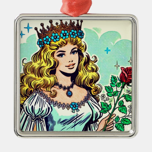 Vintage Cute Princess Tecknads Julgransprydnad Metall (Framsidan)
