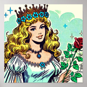 Vintage Cute Princess Tecknads Poster