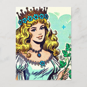 Vintage Cute Princess Tecknads Vykort