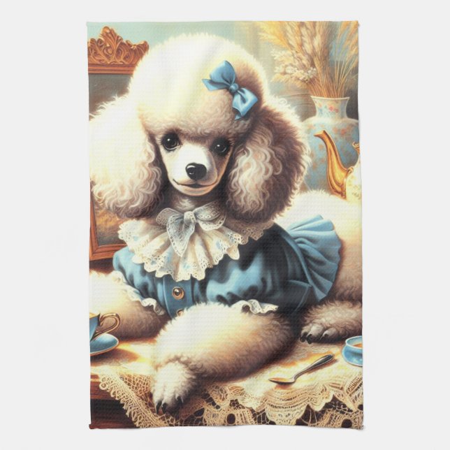 Vintage Cute Pudel, målning Kökshandduk (Vertikal)