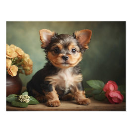 Vintage Cute Puppy Yorkshire Terrier Hund Porträtt Fototryck