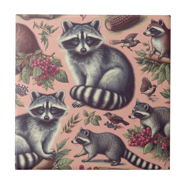 Vintage Cute Racoon Kakelplatta (Framsidan)