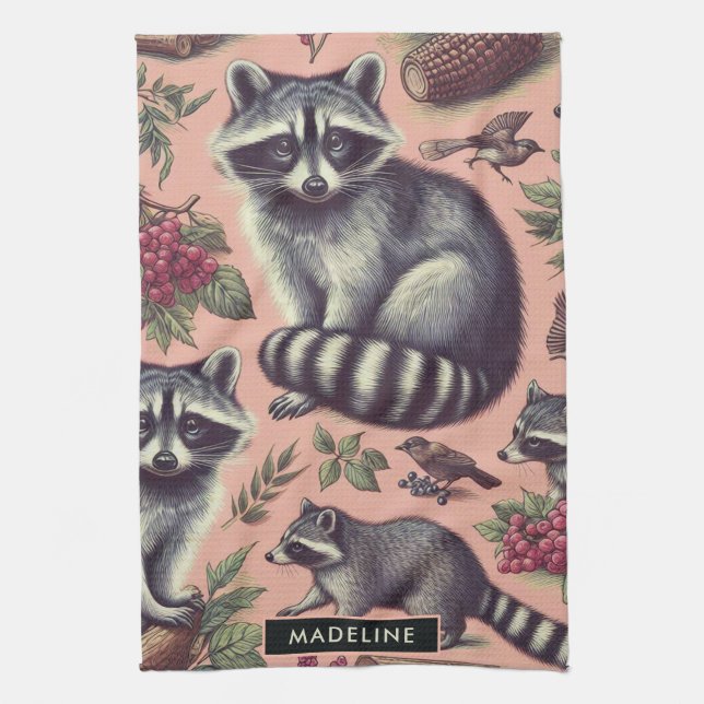 Vintage Cute Racoon Kökshandduk (Vertikal)