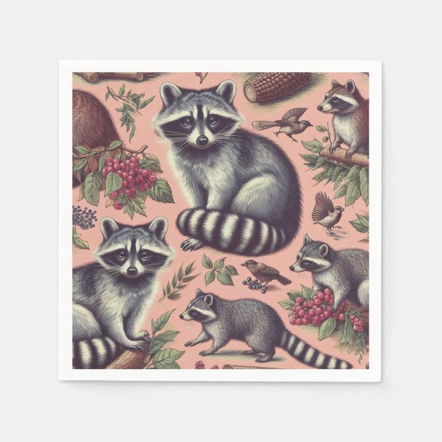 Vintage Cute Racoon Pappersservett (Framsidan)