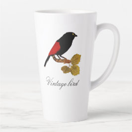 Vintage Cute Red Bright Colorful Bird and Foliage