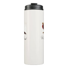 Vintage Cute Red Bright Colorful Bird and Foliage