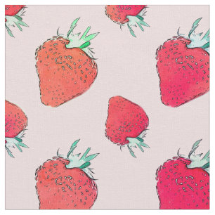 Vintage Cute Red Strawberries Girly Rosa Mönster  Tyg