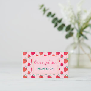 Vintage Cute Red Strawberries Girly Rosa Mönster Visitkort