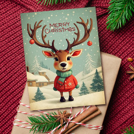 Vintage Cute Retro Baby Reindeer God jul Julkort