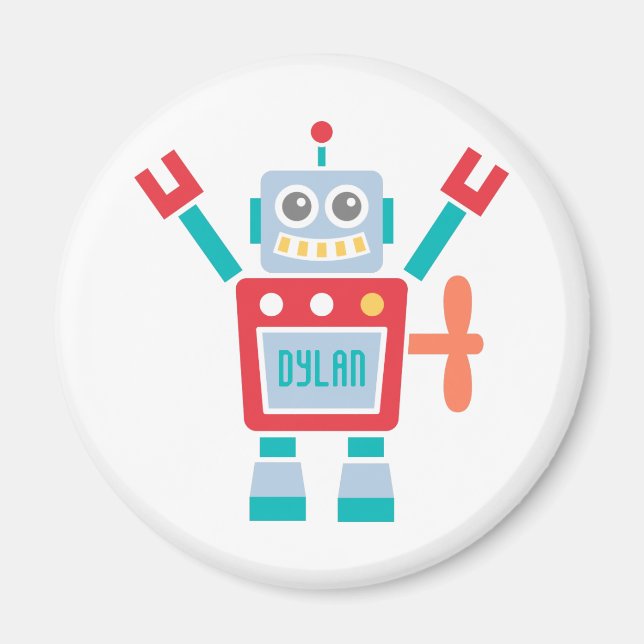 Vintage Cute Robot Leksak För barn Magnet (Framsidan)